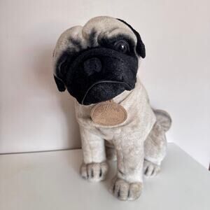 Classic Aurora Pug Sitting Dog Stuffed Animal Plush New